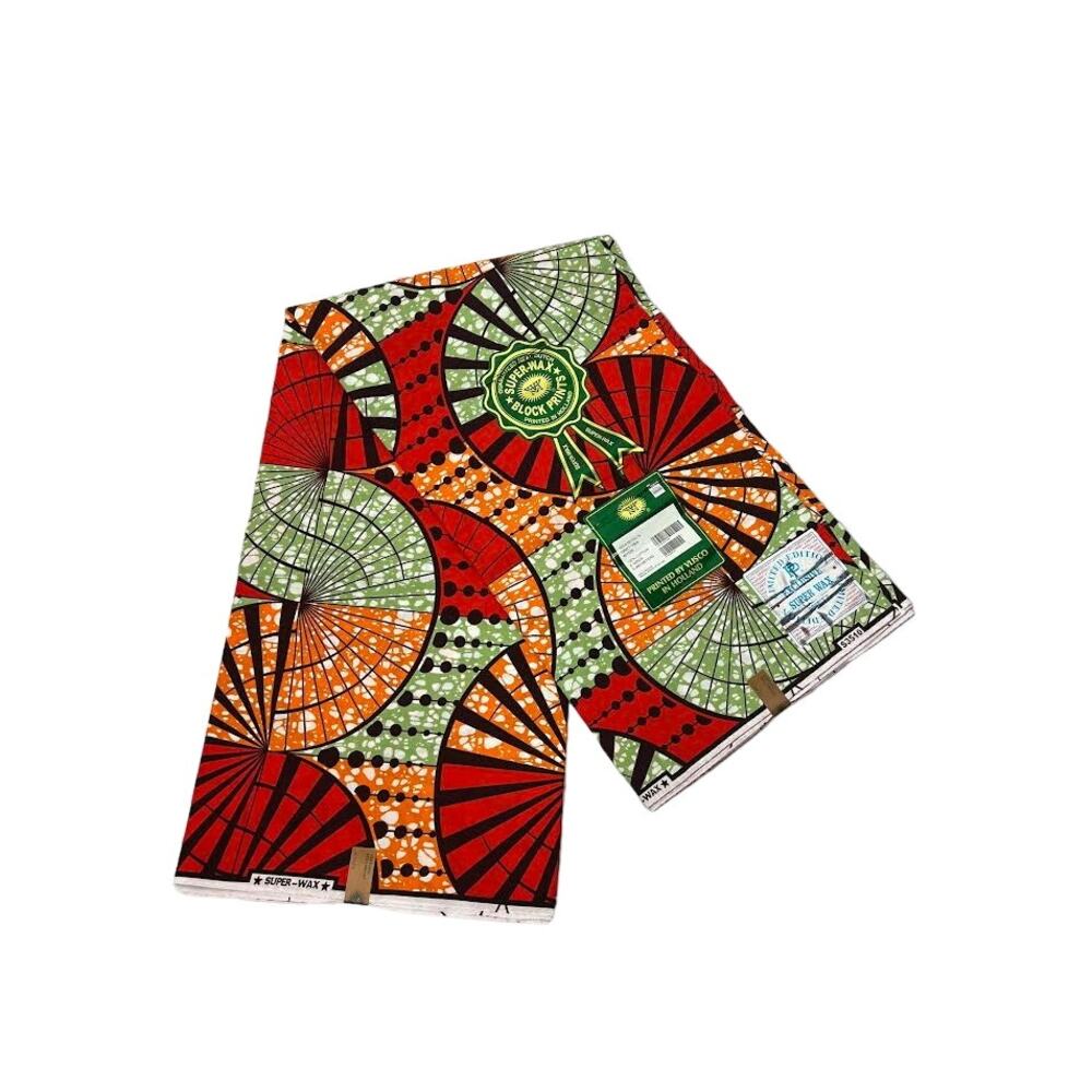 NEW! REALWAX  AFRICA WAX PRINTS FABRIC  RED/GREEN( 6‎ YARDS )
